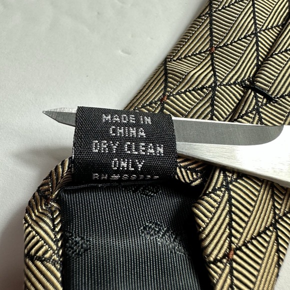 Saxony Collection Mens Tie Silk Necktie 58 Long Gold Brown Geometric Career Work - Picture 5 of 7